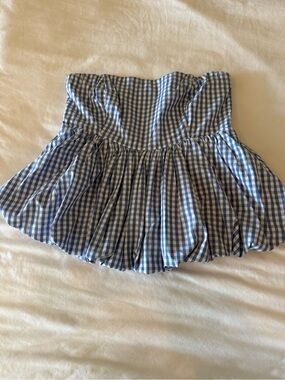 Abercrombie & Fitch Blue and White Gingham Strapless Peplum Top